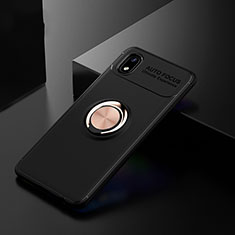 Funda Silicona Carcasa Ultrafina Goma con Magnetico Anillo de dedo Soporte para Samsung Galaxy A01 Core Oro y Negro
