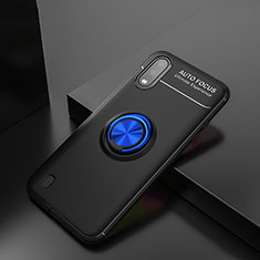 Funda Silicona Carcasa Ultrafina Goma con Magnetico Anillo de dedo Soporte para Samsung Galaxy A01 SM-A015 Azul y Negro