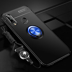 Funda Silicona Carcasa Ultrafina Goma con Magnetico Anillo de dedo Soporte para Samsung Galaxy A20s Azul y Negro