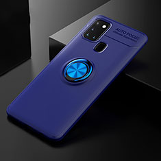Funda Silicona Carcasa Ultrafina Goma con Magnetico Anillo de dedo Soporte para Samsung Galaxy A21s Azul