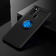 Funda Silicona Carcasa Ultrafina Goma con Magnetico Anillo de dedo Soporte para Samsung Galaxy A21s Azul y Negro