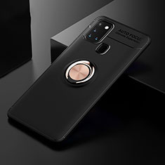 Funda Silicona Carcasa Ultrafina Goma con Magnetico Anillo de dedo Soporte para Samsung Galaxy A21s Oro y Negro