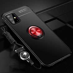 Funda Silicona Carcasa Ultrafina Goma con Magnetico Anillo de dedo Soporte para Samsung Galaxy A51 4G Rojo y Negro