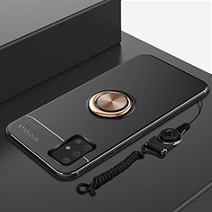 Funda Silicona Carcasa Ultrafina Goma con Magnetico Anillo de dedo Soporte para Samsung Galaxy A51 5G Oro y Negro