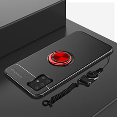 Funda Silicona Carcasa Ultrafina Goma con Magnetico Anillo de dedo Soporte para Samsung Galaxy A51 5G Rojo y Negro