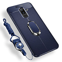 Funda Silicona Carcasa Ultrafina Goma con Magnetico Anillo de dedo Soporte para Samsung Galaxy A6 Plus (2018) Azul