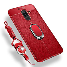Funda Silicona Carcasa Ultrafina Goma con Magnetico Anillo de dedo Soporte para Samsung Galaxy A6 Plus (2018) Rojo