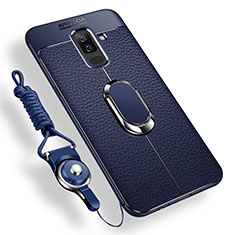 Funda Silicona Carcasa Ultrafina Goma con Magnetico Anillo de dedo Soporte para Samsung Galaxy A6 Plus Azul