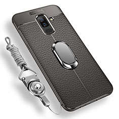 Funda Silicona Carcasa Ultrafina Goma con Magnetico Anillo de dedo Soporte para Samsung Galaxy A6 Plus Gris