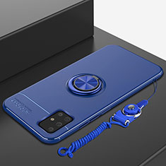 Funda Silicona Carcasa Ultrafina Goma con Magnetico Anillo de dedo Soporte para Samsung Galaxy A71 4G A715 Azul