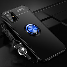 Funda Silicona Carcasa Ultrafina Goma con Magnetico Anillo de dedo Soporte para Samsung Galaxy M40S Azul y Negro