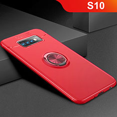 Funda Silicona Carcasa Ultrafina Goma con Magnetico Anillo de dedo Soporte para Samsung Galaxy S10 Rojo