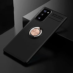 Funda Silicona Carcasa Ultrafina Goma con Magnetico Anillo de dedo Soporte para Samsung Galaxy S20 FE 5G Oro y Negro