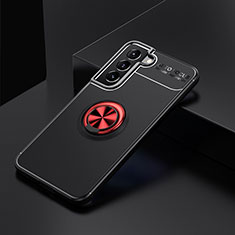 Funda Silicona Carcasa Ultrafina Goma con Magnetico Anillo de dedo Soporte para Samsung Galaxy S21 5G Rojo y Negro