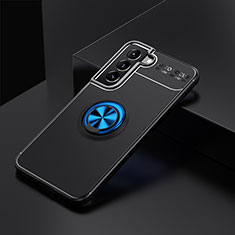 Funda Silicona Carcasa Ultrafina Goma con Magnetico Anillo de dedo Soporte para Samsung Galaxy S21 FE 5G Azul y Negro
