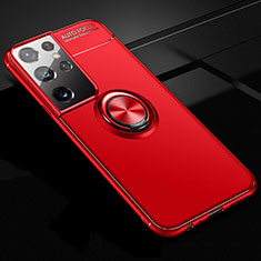 Funda Silicona Carcasa Ultrafina Goma con Magnetico Anillo de dedo Soporte para Samsung Galaxy S21 Ultra 5G Rojo