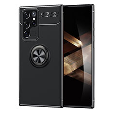 Funda Silicona Carcasa Ultrafina Goma con Magnetico Anillo de dedo Soporte para Samsung Galaxy S24 Ultra 5G Negro