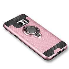 Funda Silicona Carcasa Ultrafina Goma con Magnetico Anillo de dedo Soporte para Samsung Galaxy S7 G930F G930FD Oro Rosa