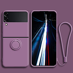 Funda Silicona Carcasa Ultrafina Goma con Magnetico Anillo de dedo Soporte para Samsung Galaxy Z Flip3 5G Morado