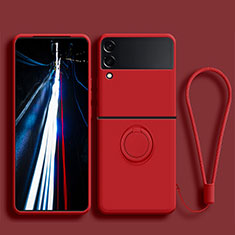 Funda Silicona Carcasa Ultrafina Goma con Magnetico Anillo de dedo Soporte para Samsung Galaxy Z Flip3 5G Rojo