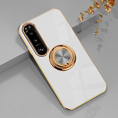 Funda Silicona Carcasa Ultrafina Goma con Magnetico Anillo de dedo Soporte para Sony Xperia 10 IV Blanco