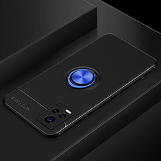 Funda Silicona Carcasa Ultrafina Goma con Magnetico Anillo de dedo Soporte para Vivo V20 Pro 5G Azul y Negro