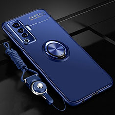 Funda Silicona Carcasa Ultrafina Goma con Magnetico Anillo de dedo Soporte para Vivo X50 5G Azul