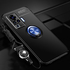 Funda Silicona Carcasa Ultrafina Goma con Magnetico Anillo de dedo Soporte para Vivo X50 Pro 5G Azul y Negro