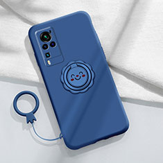 Funda Silicona Carcasa Ultrafina Goma con Magnetico Anillo de dedo Soporte para Vivo X60 Pro 5G Azul