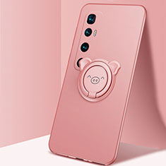 Funda Silicona Carcasa Ultrafina Goma con Magnetico Anillo de dedo Soporte para Xiaomi Mi 10 Ultra Oro Rosa