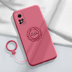 Funda Silicona Carcasa Ultrafina Goma con Magnetico Anillo de dedo Soporte para Xiaomi Mi 10T 5G Rojo Rosa