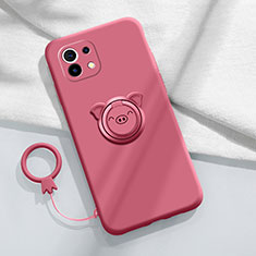 Funda Silicona Carcasa Ultrafina Goma con Magnetico Anillo de dedo Soporte para Xiaomi Mi 11 5G Rojo Rosa