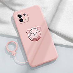 Funda Silicona Carcasa Ultrafina Goma con Magnetico Anillo de dedo Soporte para Xiaomi Mi 11 5G Rosa