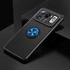 Funda Silicona Carcasa Ultrafina Goma con Magnetico Anillo de dedo Soporte para Xiaomi Mi 11 Ultra 5G Azul y Negro