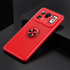 Funda Silicona Carcasa Ultrafina Goma con Magnetico Anillo de dedo Soporte para Xiaomi Mi 11 Ultra 5G Rojo