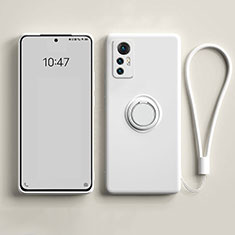 Funda Silicona Carcasa Ultrafina Goma con Magnetico Anillo de dedo Soporte para Xiaomi Mi 12 Pro 5G Blanco
