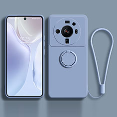 Funda Silicona Carcasa Ultrafina Goma con Magnetico Anillo de dedo Soporte para Xiaomi Mi 12 Ultra 5G Gris Lavanda