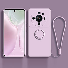 Funda Silicona Carcasa Ultrafina Goma con Magnetico Anillo de dedo Soporte para Xiaomi Mi 12 Ultra 5G Purpura Claro