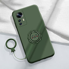 Funda Silicona Carcasa Ultrafina Goma con Magnetico Anillo de dedo Soporte para Xiaomi Mi 12T 5G Verde Noche