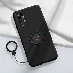 Funda Silicona Carcasa Ultrafina Goma con Magnetico Anillo de dedo Soporte para Xiaomi Mi 12T Pro 5G Negro