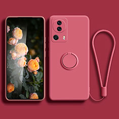 Funda Silicona Carcasa Ultrafina Goma con Magnetico Anillo de dedo Soporte para Xiaomi Mi 13 Lite 5G Rosa Roja