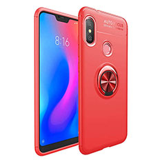 Funda Silicona Carcasa Ultrafina Goma con Magnetico Anillo de dedo Soporte para Xiaomi Mi A2 Lite Rojo