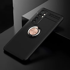 Funda Silicona Carcasa Ultrafina Goma con Magnetico Anillo de dedo Soporte para Xiaomi Mi Note 10 Lite Oro y Negro