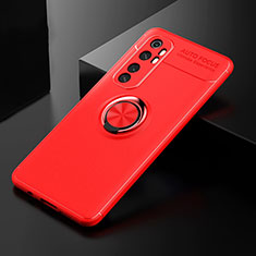 Funda Silicona Carcasa Ultrafina Goma con Magnetico Anillo de dedo Soporte para Xiaomi Mi Note 10 Lite Rojo
