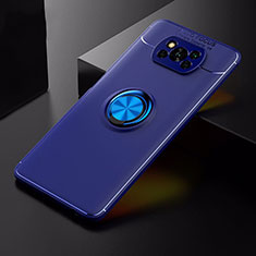 Funda Silicona Carcasa Ultrafina Goma con Magnetico Anillo de dedo Soporte para Xiaomi Poco X3 Azul