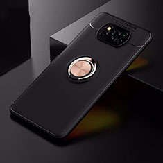 Funda Silicona Carcasa Ultrafina Goma con Magnetico Anillo de dedo Soporte para Xiaomi Poco X3 Pro Oro y Negro