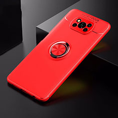Funda Silicona Carcasa Ultrafina Goma con Magnetico Anillo de dedo Soporte para Xiaomi Poco X3 Pro Rojo