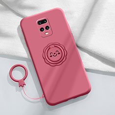 Funda Silicona Carcasa Ultrafina Goma con Magnetico Anillo de dedo Soporte para Xiaomi Redmi 10X 5G Rojo Rosa
