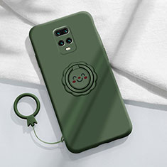 Funda Silicona Carcasa Ultrafina Goma con Magnetico Anillo de dedo Soporte para Xiaomi Redmi 10X 5G Verde