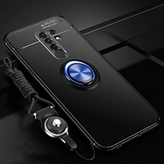 Funda Silicona Carcasa Ultrafina Goma con Magnetico Anillo de dedo Soporte para Xiaomi Redmi 9 Azul y Negro